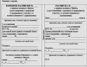Расписка о приеме документов воинского учета от граждан работниками, осуществляющими воинский учет в организациях (образец заполнения)