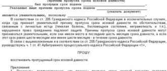 Ходатайство в арбитражный суд о восстановлении пропущенного срока исковой давности