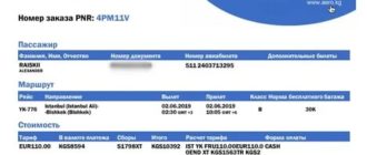 Маршрут/квитанция (электронный билет), выдаваемая пассажиру авиакомпанией (образец заполнения)