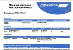 Маршрут/квитанция (электронный билет), выдаваемая пассажиру авиакомпанией (образец заполнения)